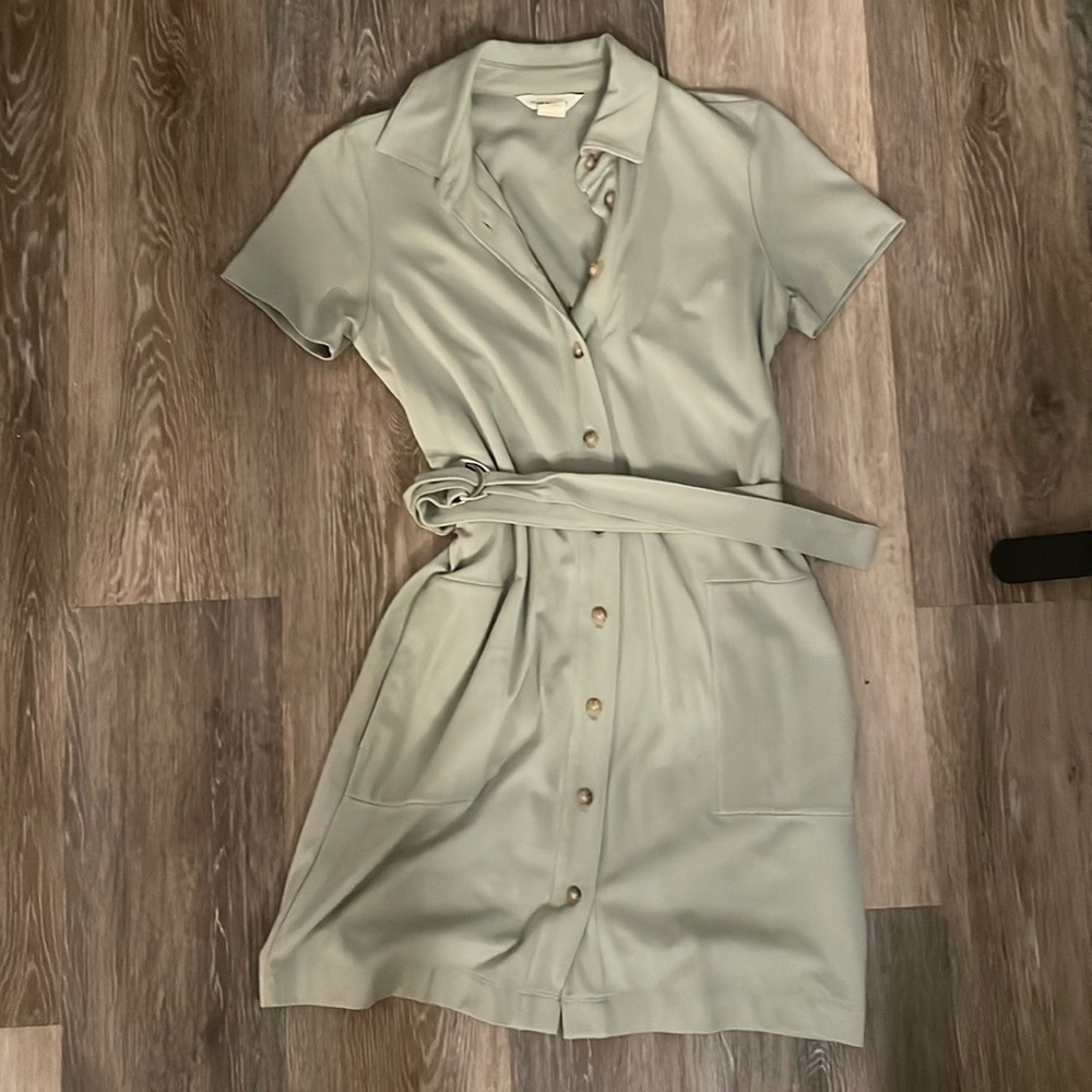 Club Monaco Sage Green Button-Front Mini Dress